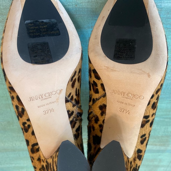 JIMMY CHOO MIRREN CARAMEL LEOPARD PRINT CALF HAIR LEATHER ANKLE BOOTS, SIZE 7.5 - Picture 6 of 11